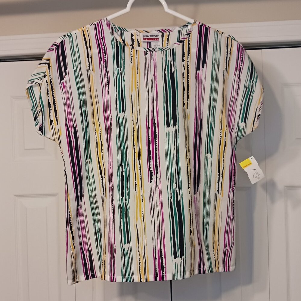 #84 3/$18 - Judy Bond White/Yellow Short Sleeve Top Size 6
